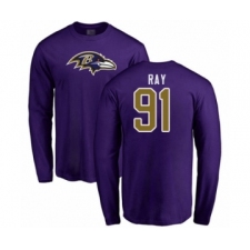 Football Baltimore Ravens #91 Shane Ray Purple Name & Number Logo Long Sleeve T-Shirt