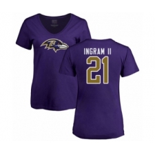 Football Women's Baltimore Ravens #21 Mark Ingram II Purple Name & Number Logo T-Shirt