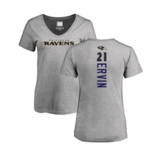 Football Women's Baltimore Ravens #21 Tyler Ervin Ash Backer V-Neck T-Shirt