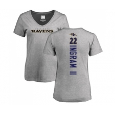 Football Women's Baltimore Ravens #22 Mark Ingram II Ash Backer V-Neck T-Shirt