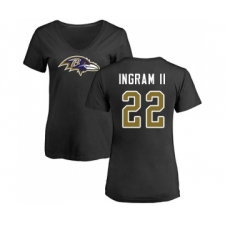 Football Women's Baltimore Ravens #22 Mark Ingram II Black Name & Number Logo T-Shirt