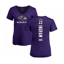 Football Women's Baltimore Ravens #22 Mark Ingram II Purple Backer T-Shirt