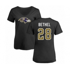 Football Women's Baltimore Ravens #28 Justin Bethel Black Name & Number Logo T-Shirt