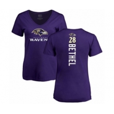 Football Women's Baltimore Ravens #28 Justin Bethel Purple Backer T-Shirt