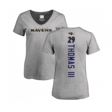 Football Women's Baltimore Ravens #29 Earl Thomas III Ash Backer V-Neck T-Shirt
