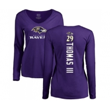 Football Women's Baltimore Ravens #29 Earl Thomas III Purple Backer Long Sleeve T-Shirt