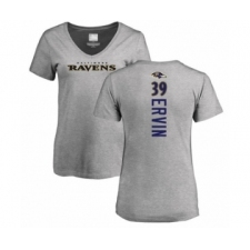 Football Women's Baltimore Ravens #39 Tyler Ervin Ash Backer V-Neck T-Shirt