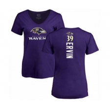 Football Women's Baltimore Ravens #39 Tyler Ervin Purple Backer T-Shirt