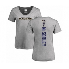 Football Women's Baltimore Ravens #7 Trace McSorley Ash Backer V-Neck T-Shirt