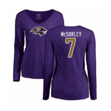 Football Women's Baltimore Ravens #7 Trace McSorley Purple Name & Number Logo Long Sleeve T-Shirt