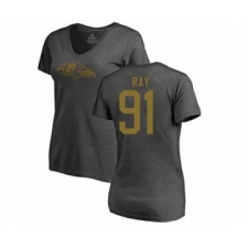 Football Women's Baltimore Ravens #91 Shane Ray Ash One Color T-Shirt