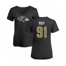 Football Women's Baltimore Ravens #91 Shane Ray Black Name & Number Logo T-Shirt