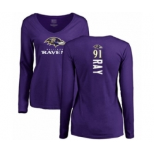Football Women's Baltimore Ravens #91 Shane Ray Purple Backer Long Sleeve T-Shirt