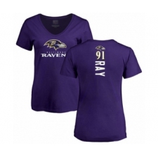 Football Women's Baltimore Ravens #91 Shane Ray Purple Backer T-Shirt