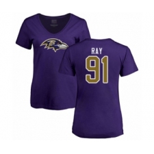 Football Women's Baltimore Ravens #91 Shane Ray Purple Name & Number Logo T-Shirt
