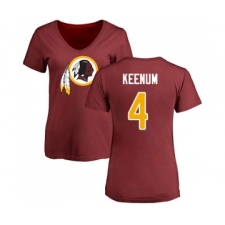 Football Women's Washington Redskins #4 Case Keenum Maroon Name & Number Logo T-Shirt