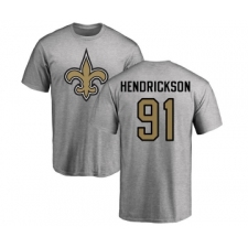 Football New Orleans Saints #91 Trey Hendrickson Ash Name & Number Logo T-Shirt