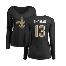 Football Women's New Orleans Saints #13 Michael Thomas Black Name & Number Logo Slim Fit Long Sleeve T-Shirt