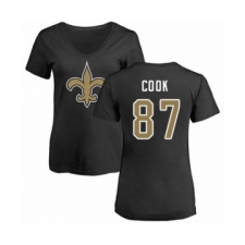 Football Women's New Orleans Saints #87 Jared Cook Black Name & Number Logo Slim Fit T-Shirt
