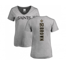 Football Women's New Orleans Saints #90 Malcom Brown Ash Backer V-Neck T-Shirt