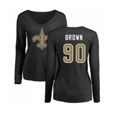 Football Women's New Orleans Saints #90 Malcom Brown Black Name & Number Logo Slim Fit Long Sleeve T-Shirt