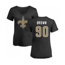 Football Women's New Orleans Saints #90 Malcom Brown Black Name & Number Logo Slim Fit T-Shirt