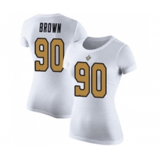 Football Women's New Orleans Saints #90 Malcom Brown White Rush Pride Name & Number T-Shirt