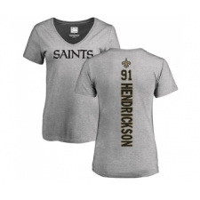Football Women's New Orleans Saints #91 Trey Hendrickson Ash Backer V-Neck T-Shirt