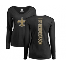 Football Women's New Orleans Saints #91 Trey Hendrickson Black Backer Slim Fit Long Sleeve T-Shirt