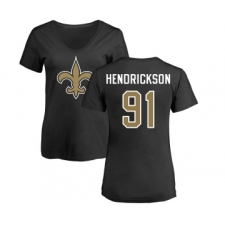 Football Women's New Orleans Saints #91 Trey Hendrickson Black Name & Number Logo Slim Fit T-Shirt