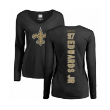 Football Women's New Orleans Saints #97 Mario Edwards Jr Black Backer Slim Fit Long Sleeve T-Shirt
