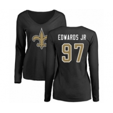Football Women's New Orleans Saints #97 Mario Edwards Jr Black Name & Number Logo Slim Fit Long Sleeve T-Shirt