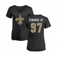 Football Women's New Orleans Saints #97 Mario Edwards Jr Black Name & Number Logo Slim Fit T-Shirt