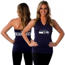 All Sport Couture Seattle Seahawks Women's Blown Cover Halter Top - Navy Blue