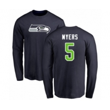 Football Seattle Seahawks #5 Jason Myers Navy Blue Name & Number Logo Long Sleeve T-Shirt