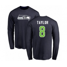 Football Seattle Seahawks #8 Jamar Taylor Navy Blue Name & Number Logo Long Sleeve T-Shirt