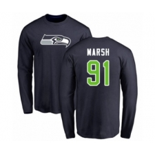 Football Seattle Seahawks #91 Cassius Marsh Navy Blue Name & Number Logo Long Sleeve T-Shirt
