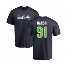 Football Seattle Seahawks #91 Cassius Marsh Navy Blue Name & Number Logo T-Shirt
