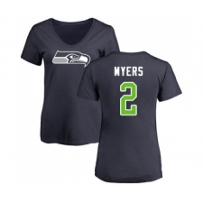Football Women's Seattle Seahawks #2 Jason Myers Navy Blue Name & Number Logo T-Shirt