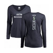 Football Women's Seattle Seahawks #5 Jason Myers Navy Blue Backer Long Sleeve T-Shirt