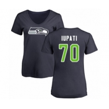 Football Women's Seattle Seahawks #70 Mike Iupati Navy Blue Name & Number Logo T-Shirt