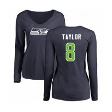 Football Women's Seattle Seahawks #8 Jamar Taylor Navy Blue Name & Number Logo Long Sleeve T-Shirt