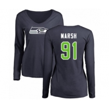 Football Women's Seattle Seahawks #91 Cassius Marsh Navy Blue Name & Number Logo Long Sleeve T-Shirt