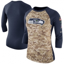 NFL Women's Seattle Seahawks Nike Camo Navy Salute to Service Legend Three-Quarter Raglan Sleeve T-Shirt
