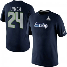 Nike Seattle Seahawks #24 Marshawn Lynch Name & Number Super Bowl XLIX NFL T-Shirt - Steel Blue