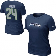 Nike Seattle Seahawks #24 Marshawn Lynch Name & Number Women's NFL T-Shirt - Steel Blue