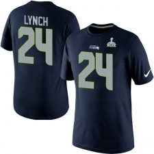 Nike Seattle Seahawks #24 Marshawn Lynch New Name & Number Super Bowl XLIX NFL T-Shirt - Steel Blue