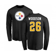Football Pittsburgh Steelers #26 Rod Woodson Black Name & Number Logo Long Sleeve T-Shirt