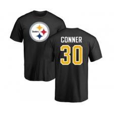 Football Pittsburgh Steelers #30 James Conner Black Name & Number Logo T-Shirt
