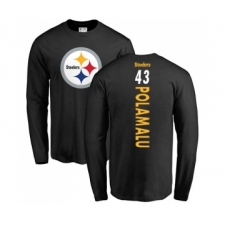Football Pittsburgh Steelers #43 Troy Polamalu Black Backer Long Sleeve T-Shirt